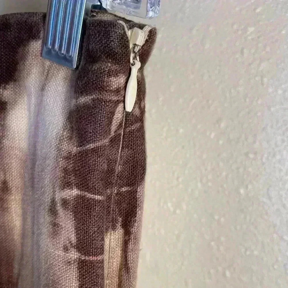 Michael Kors Womens 4 Brown Tie Dye 100% Linen Skirt Pleat Side Zip Knee Length - Picture 3 of 9